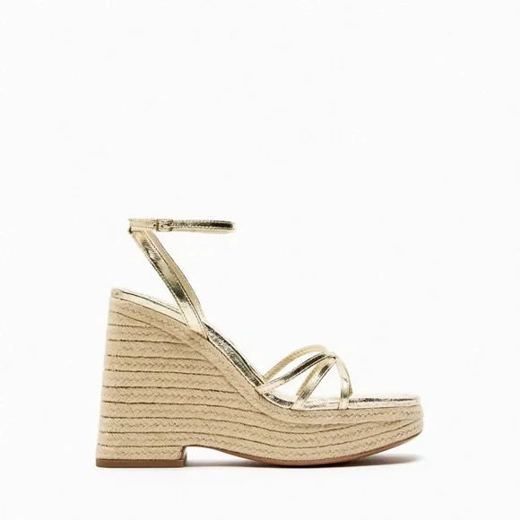 Zara limited edition gold metallic leather platform sandal - Picture 4 of 5